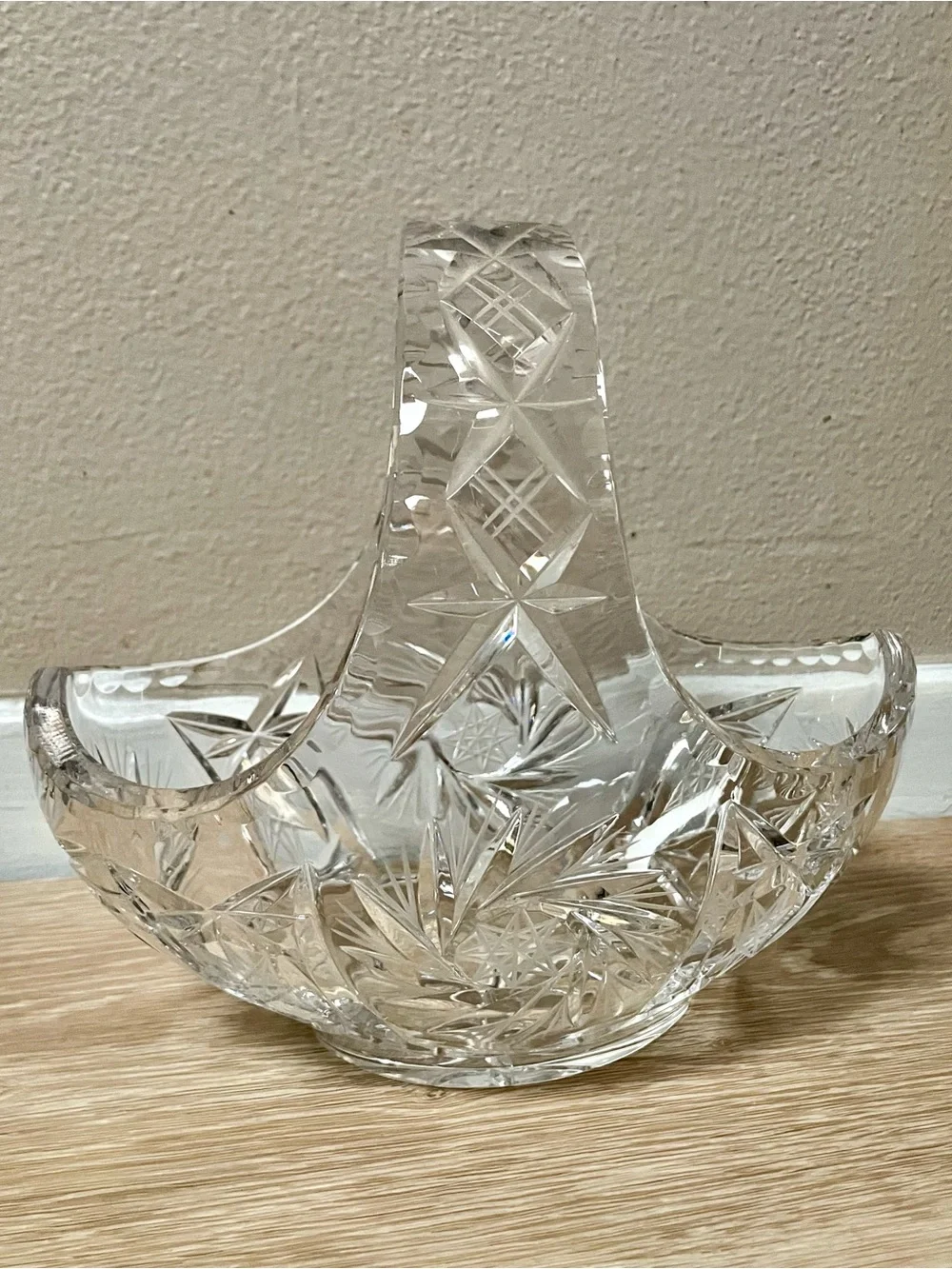 Cut Crystal Basket — Clear Glass Decorative Bowl